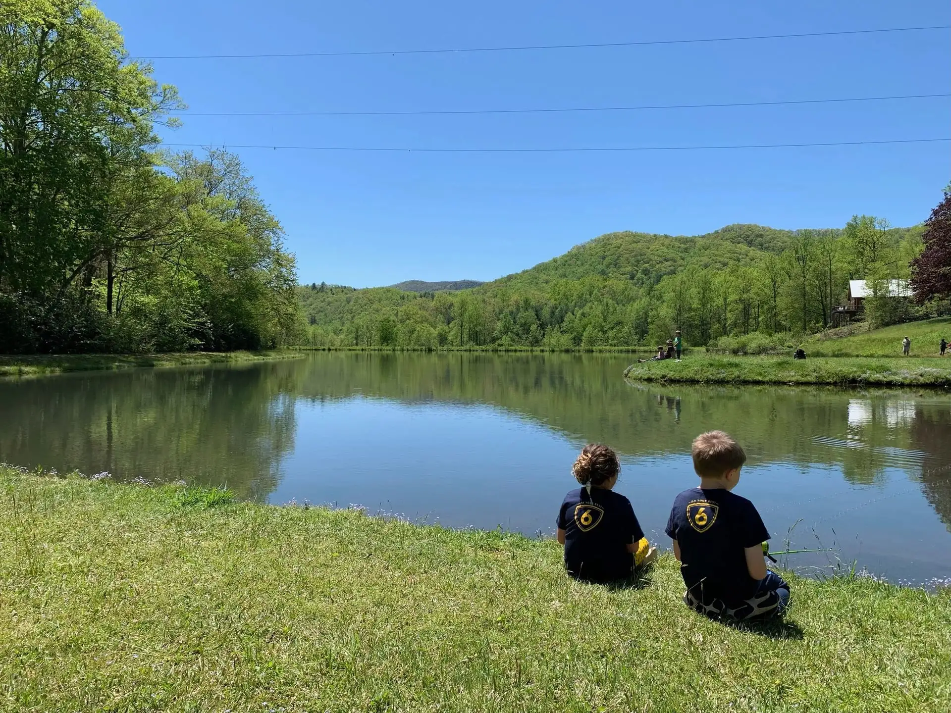 Cub Scouts by the lake at summer camp